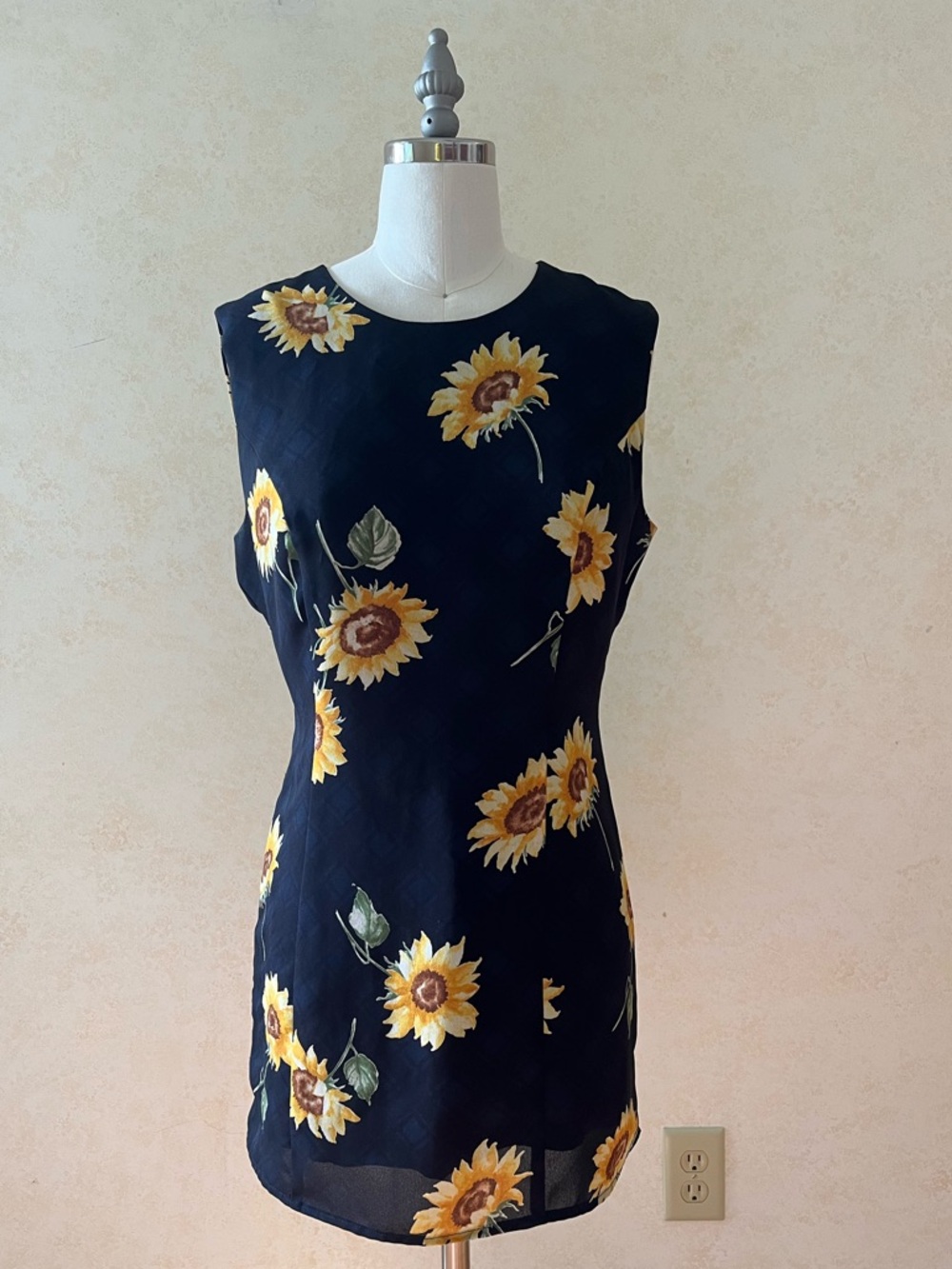 Vintage 90s Sunflower Shift Plaid Floral Sleeveless Layering